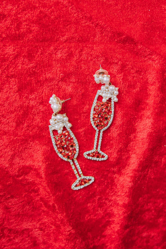 Red Champagne Glass Earrings